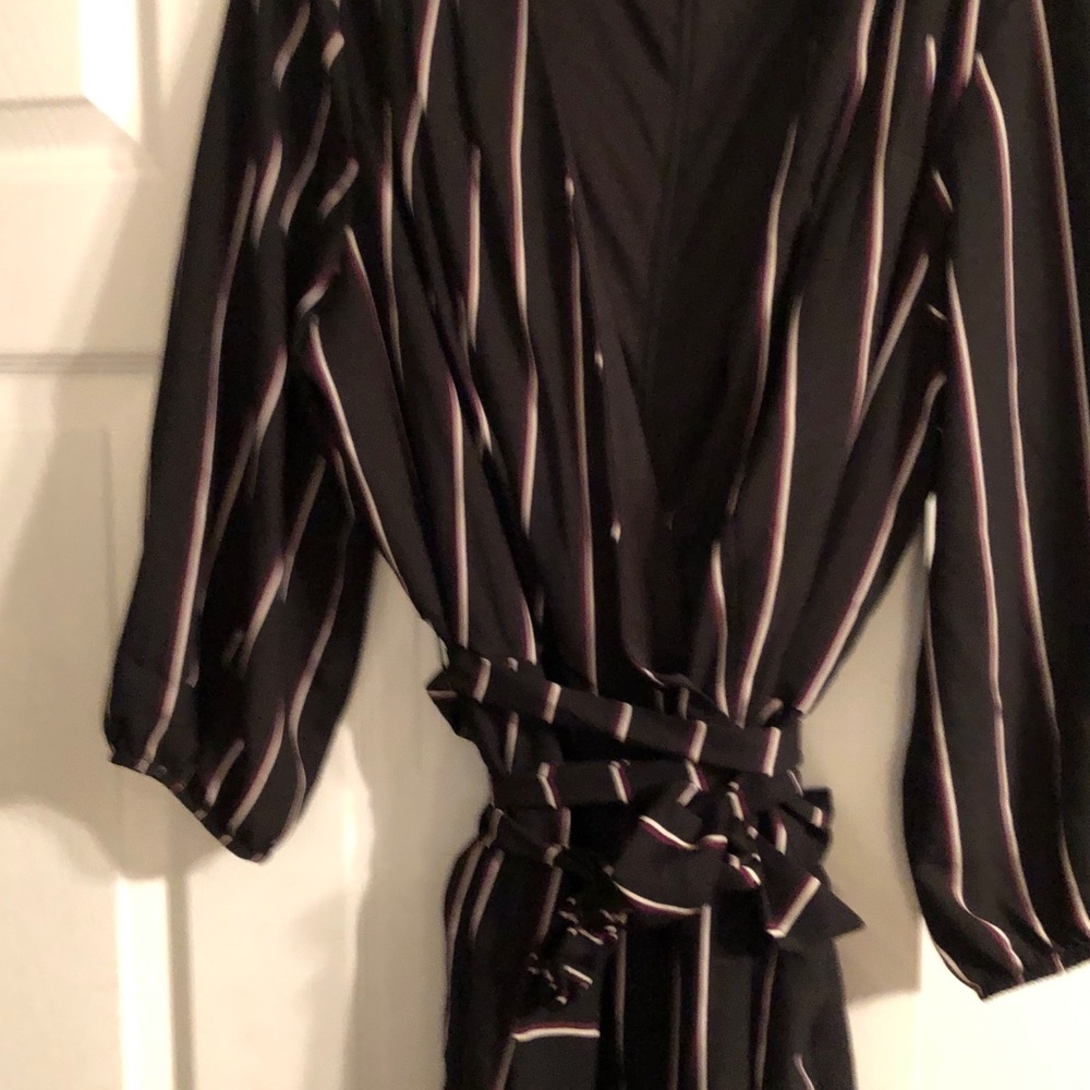 Jumpsuit Navy blue w/ burgundy and white  stripes